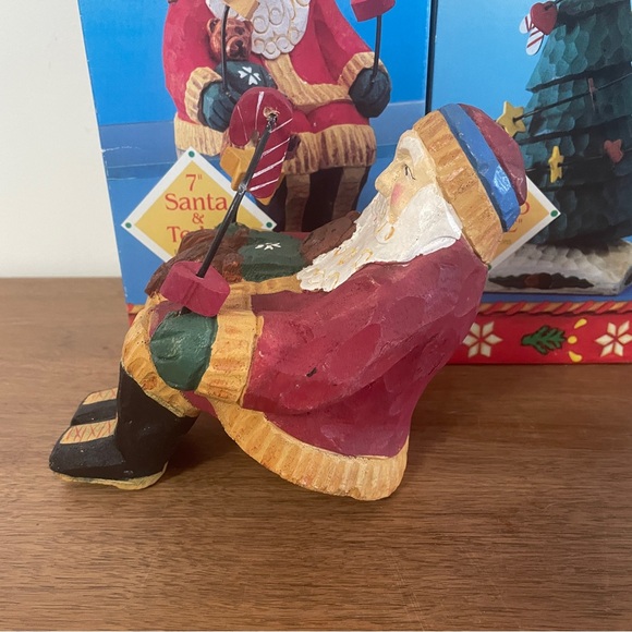 Figments of Folklore Hand Carved Wood Santa & Teddy 7”+ Christmas Tree 9” - Picture 8 of 14